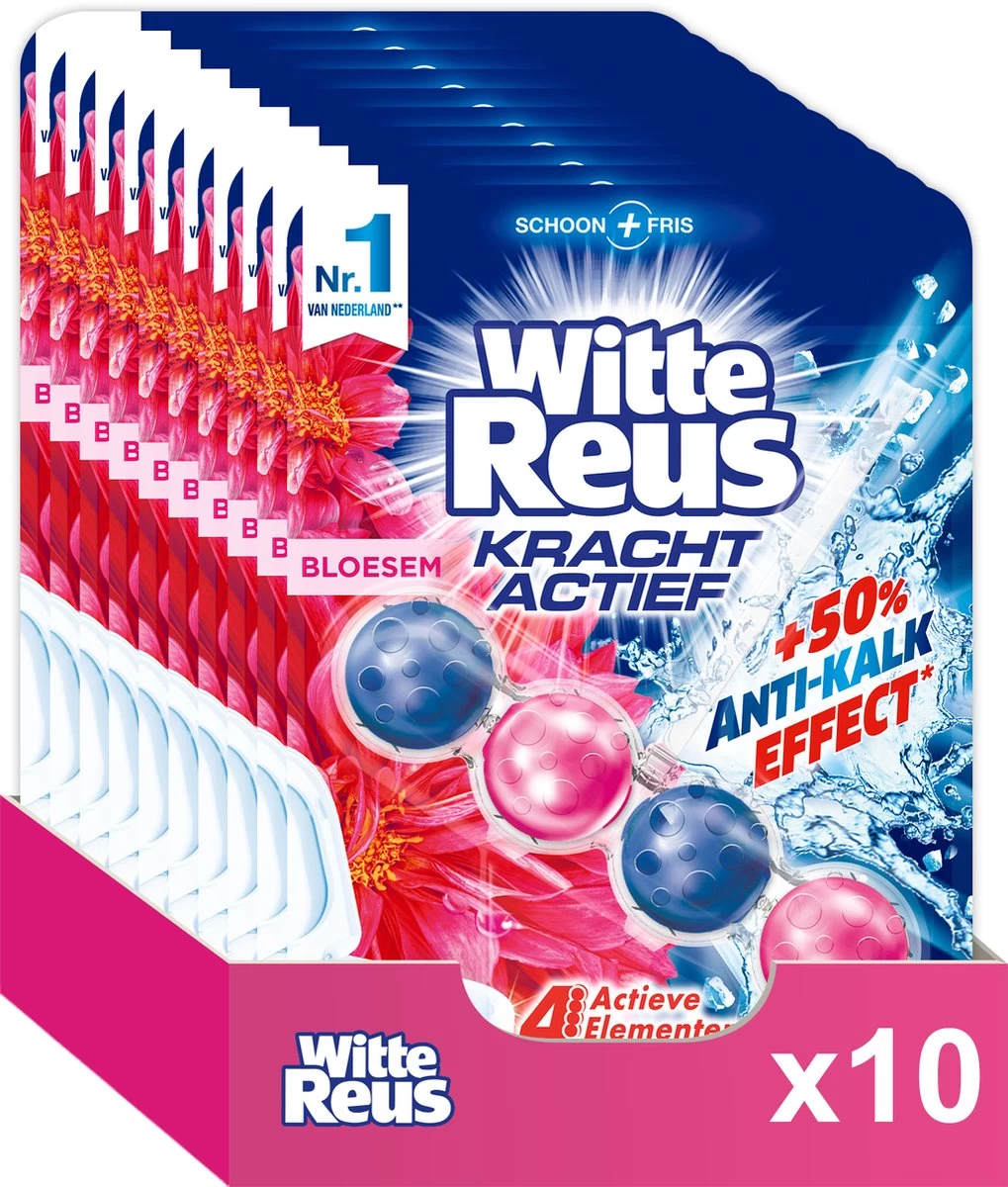 Witte Reus Kracht Actief Toiletblok - Bloesem - WC Blokjes Voordeelverpakking - 10 Stuks 3 Witte Reus Kracht Actief Toiletblok - Bloesem - WC Blokjes Voordeelverpakking - 10 Stuks