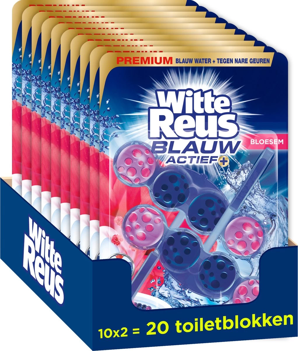 Witte Reus Blauw Actief Toiletblok - Bloesem - WC Blokjes Voordeelverpakking - 20 Stuks 3 Witte Reus Blauw Actief Toiletblok - Bloesem - WC Blokjes Voordeelverpakking - 20 Stuks