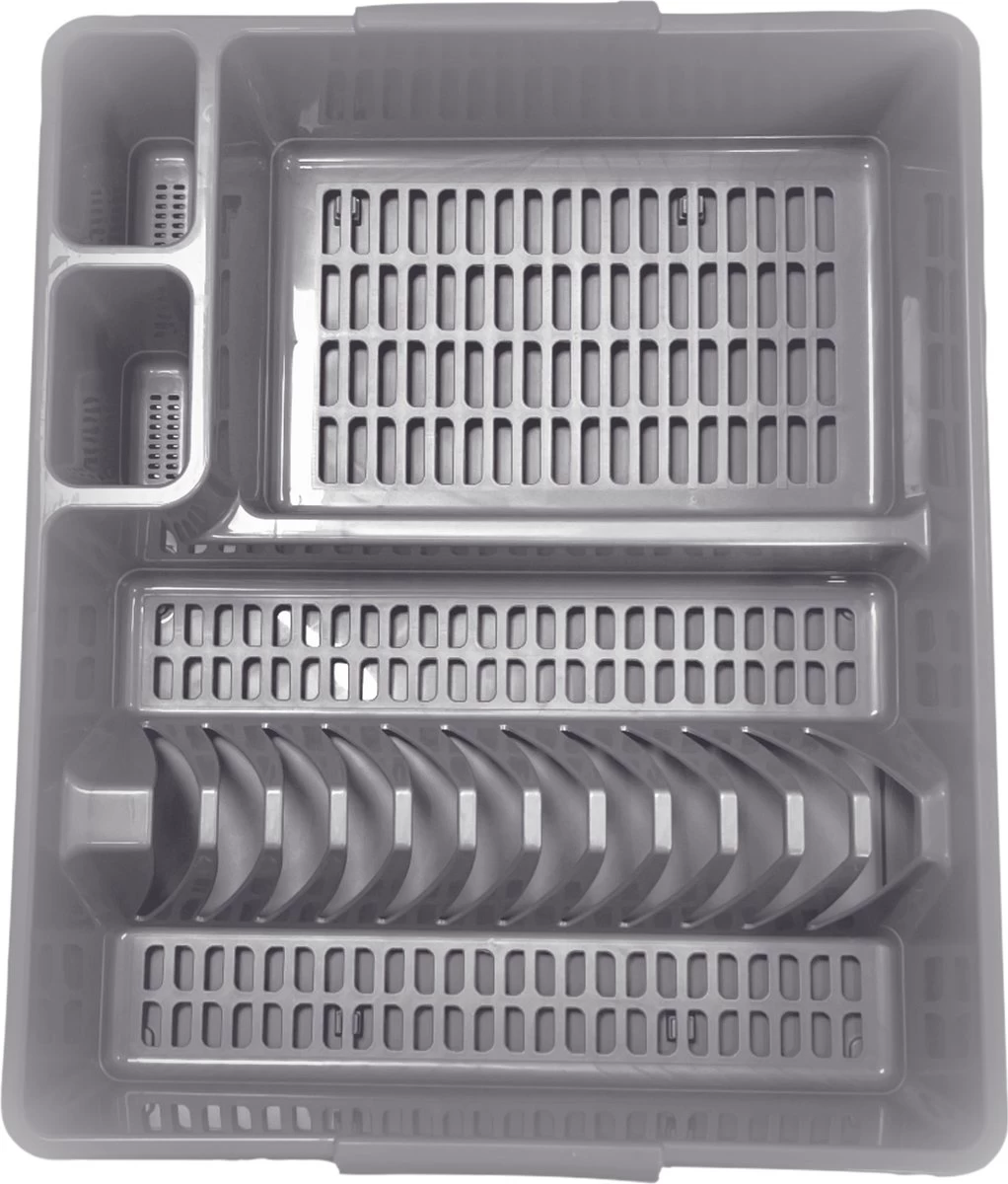 Afdruiprek En Onderzetter - 2-delig Afdruiprek Met Kliksysteem - Hoogwaardig Kunststof Extra Hard - Metallic Grijs 4 Afdruiprek En Onderzetter - 2-delig Afdruiprek Met Kliksysteem - Hoogwaardig Kunststof Extra Hard - Metallic Grijs - Afbeelding 2