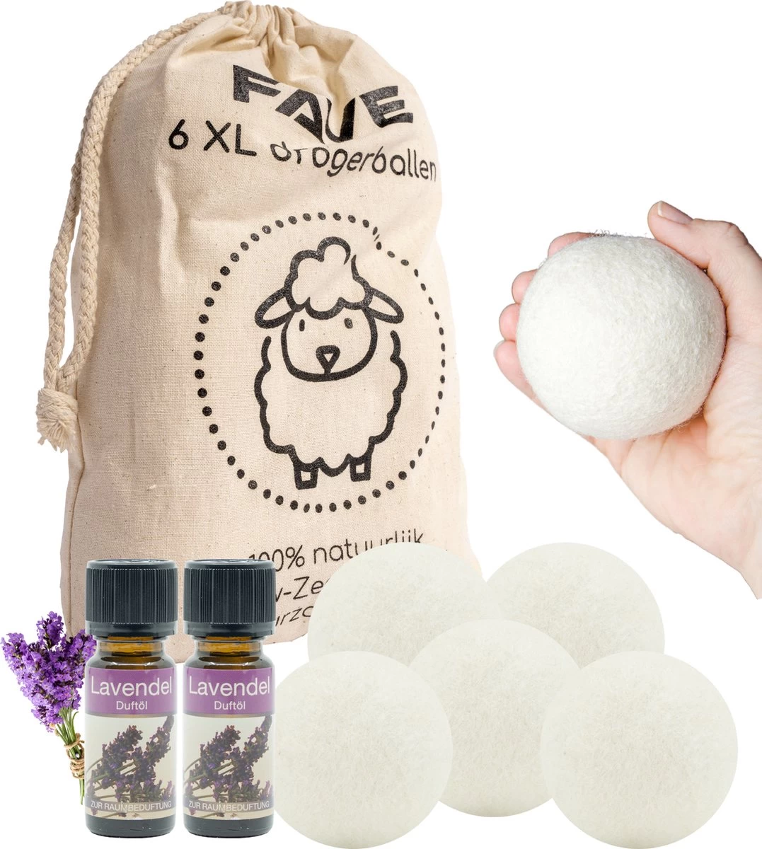 FAVE Drogerballen XL - 6 Stuks - Inclusief 2x Lavendelolie & Opbergzakje - Wasbol - Wasballen - Doseerbol - Droogballen - Duurzaam 3 FAVE Drogerballen XL - 6 Stuks - Inclusief 2x Lavendelolie & Opbergzakje - Wasbol - Wasballen - Doseerbol - Droogballen - Duurzaam