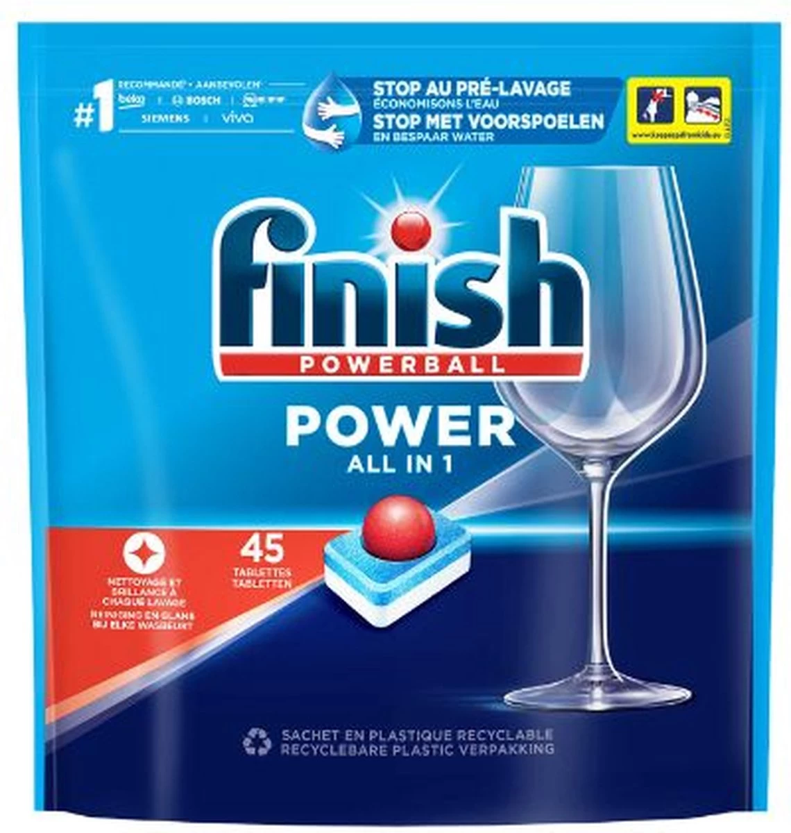 Finish Power All In 1 Regular Vaatwastabletten - 45 Stuks 3 Finish Power All In 1 Regular Vaatwastabletten - 45 Stuks
