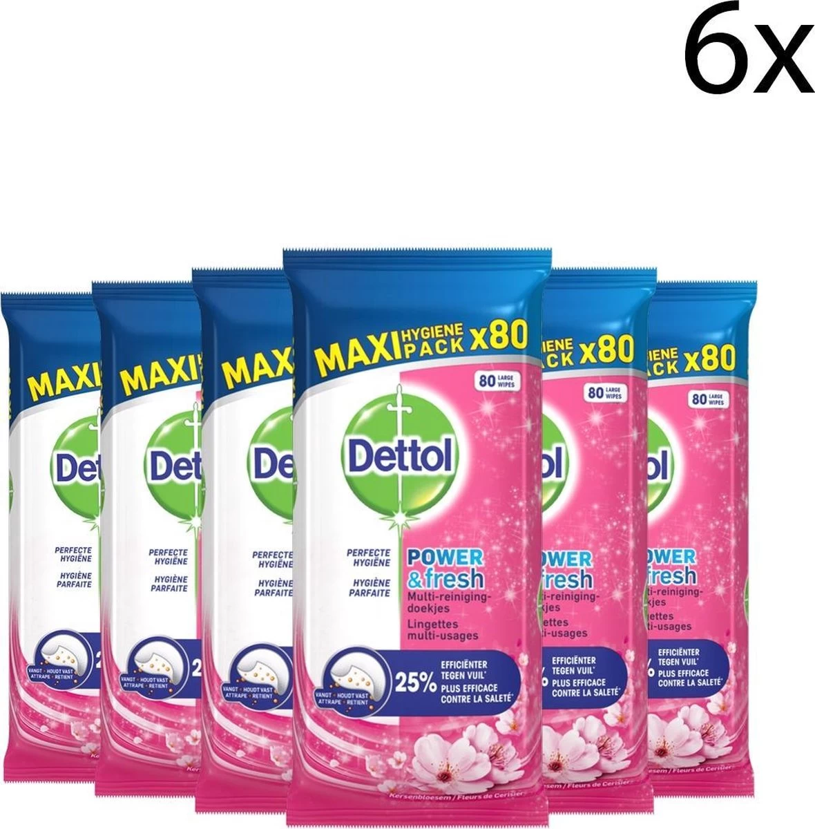 Dettol Schoonmaakdoekjes Power & Fresh - Kersenbloesem - 80 Stuks X6 3 Dettol Schoonmaakdoekjes Power & Fresh - Kersenbloesem - 80 Stuks X6
