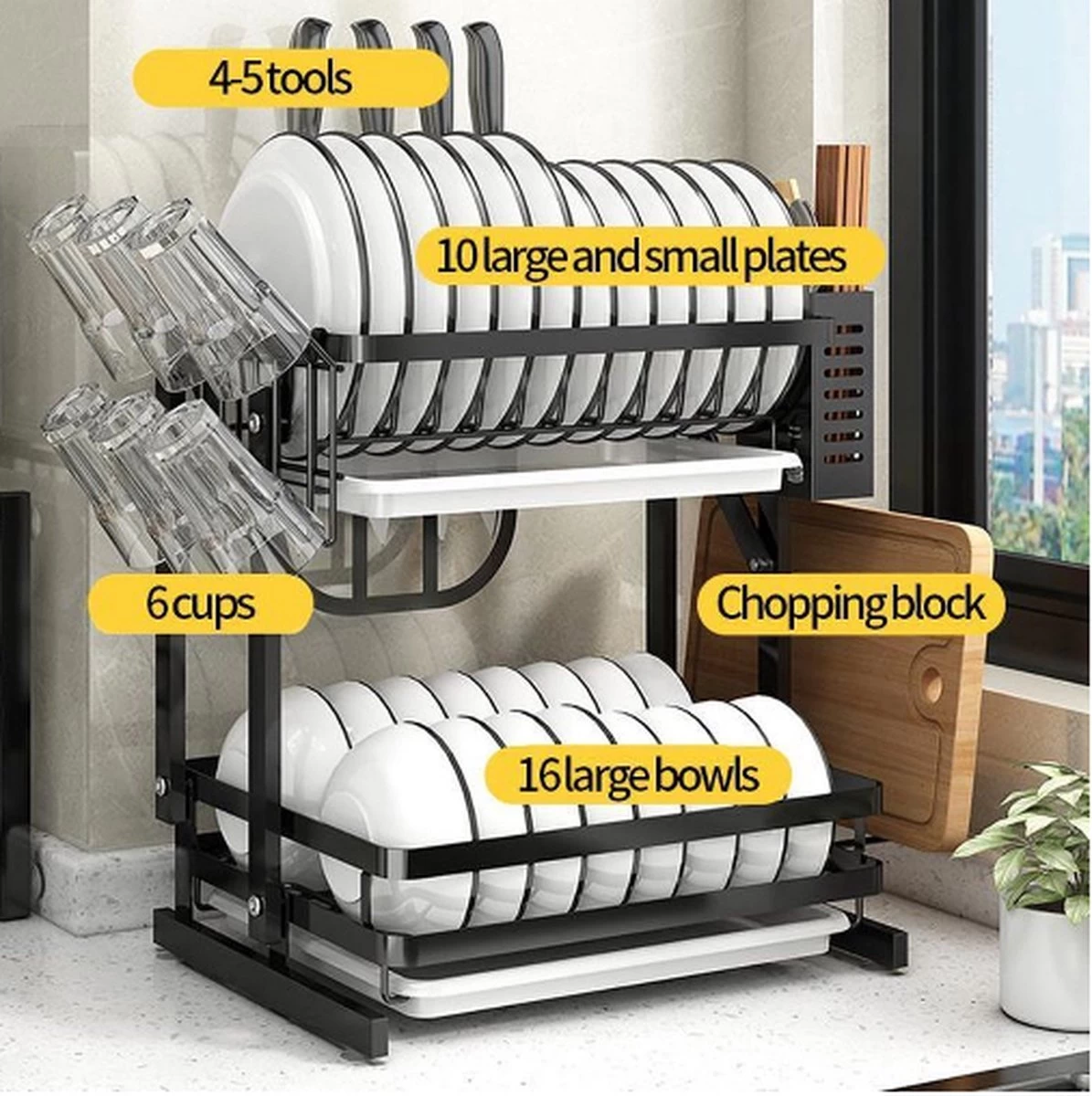 Doogo® Afdruiprek Met Lekbak 2 Laags – Inklapbaar - Muur Hangen Mogelijke - Afwasrek – Met 2 Lekbakken – Extra Accessories Voor Servies En Snijplanken - RVS 11 Doogo® Afdruiprek Met Lekbak 2 Laags – Inklapbaar - Muur Hangen Mogelijke - Afwasrek – Met 2 Lekbakken – Extra Accessories Voor Servies En Snijplanken - RVS - Afbeelding 9