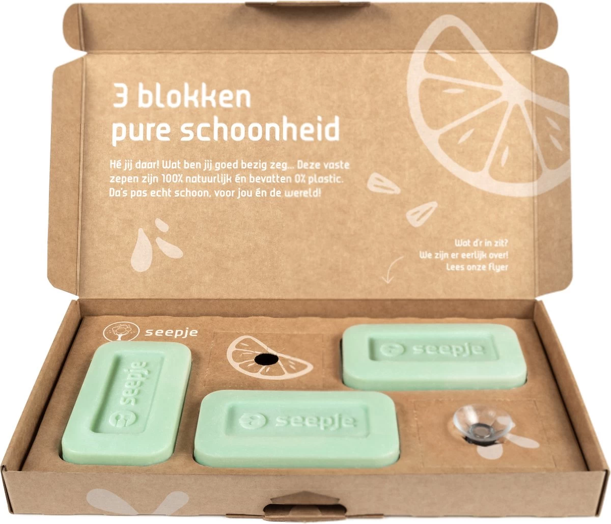 Seepje Afwaszeep Pakket Met Magneet - Natuurlijke Ingredienten - 0% Plastic - 3 X 120 Gram 3 Seepje Afwaszeep Pakket Met Magneet - Natuurlijke Ingredienten - 0% Plastic - 3 X 120 Gram