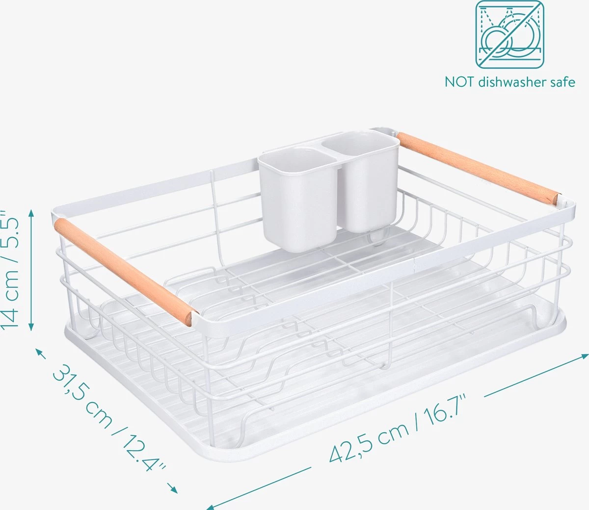 Navaris Afdruiprek Met Uitneembare Bestekhouder - Afwasrek Met Losse Lekbak - Vaatwasrek Met Plateau - Voor Bestek, Borden, Schalen En Pannen 6 Navaris Afdruiprek Met Uitneembare Bestekhouder - Afwasrek Met Losse Lekbak - Vaatwasrek Met Plateau - Voor Bestek, Borden, Schalen En Pannen - Afbeelding 4