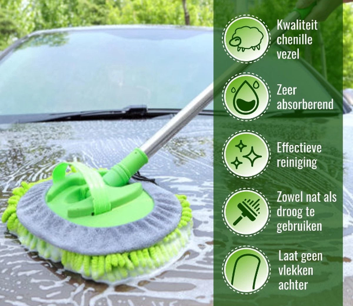 Merkloos Professionele Telescopische Wasborstel + Tonova Pen - Auto Schoonmaakborstel - Anti Slip - Auto, Caravan & Camper - Uitschuifbaar - Groen 8 Merkloos Professionele Telescopische Wasborstel + Tonova Pen - Auto Schoonmaakborstel - Anti Slip - Auto, Caravan & Camper - Uitschuifbaar - Groen - Afbeelding 7
