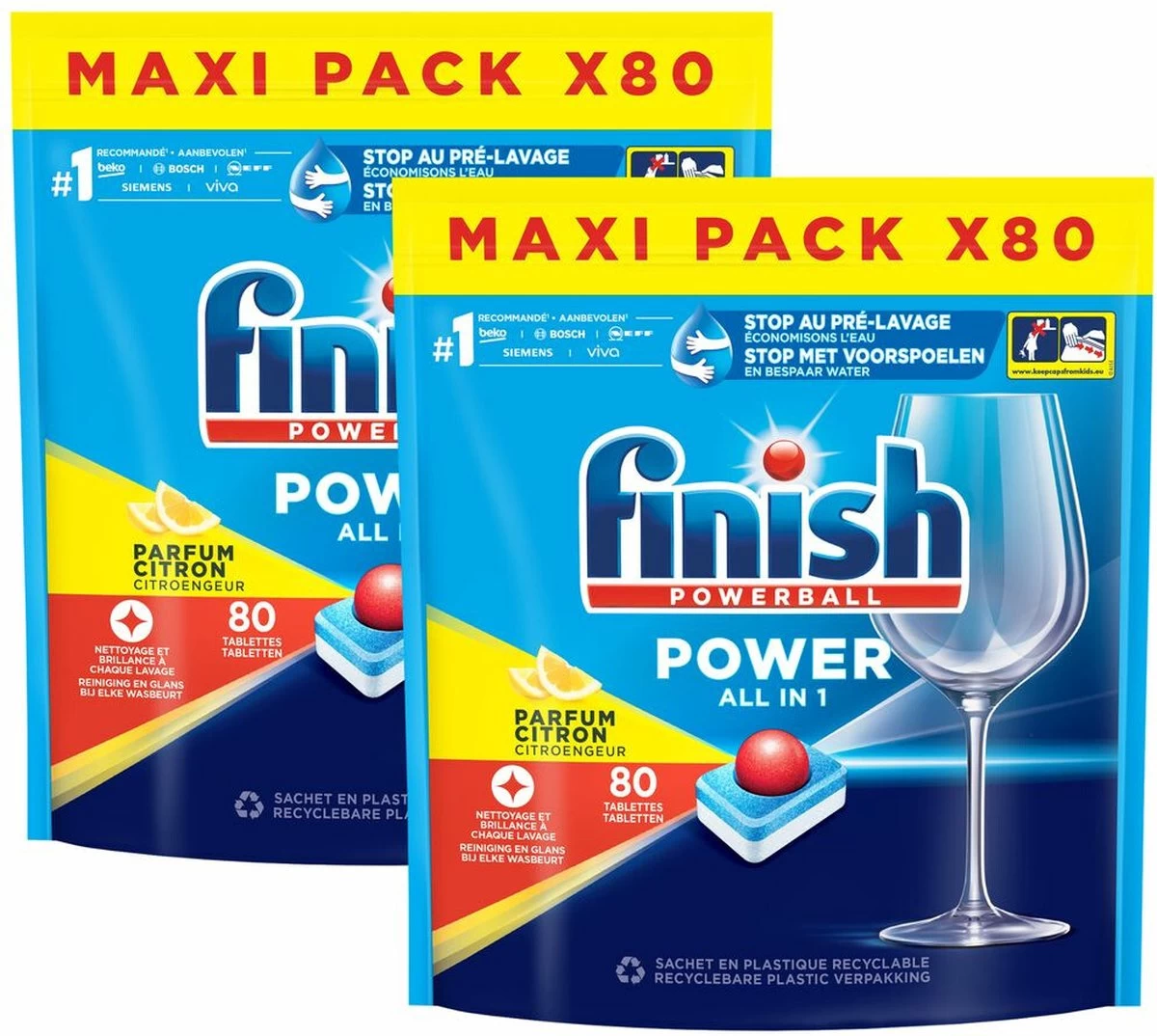 Finish Power All In One Citroen Vaatwastabletten - 160 Stuks 3 Finish Power All In One Citroen Vaatwastabletten - 160 Stuks