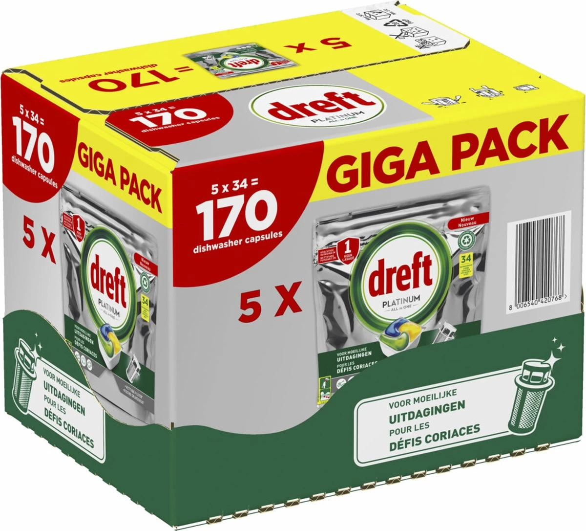 Dreft Platinum All In One Vaatwascapsules Citroen 170 Stuks 3 Dreft Platinum All In One Vaatwascapsules Citroen 170 Stuks