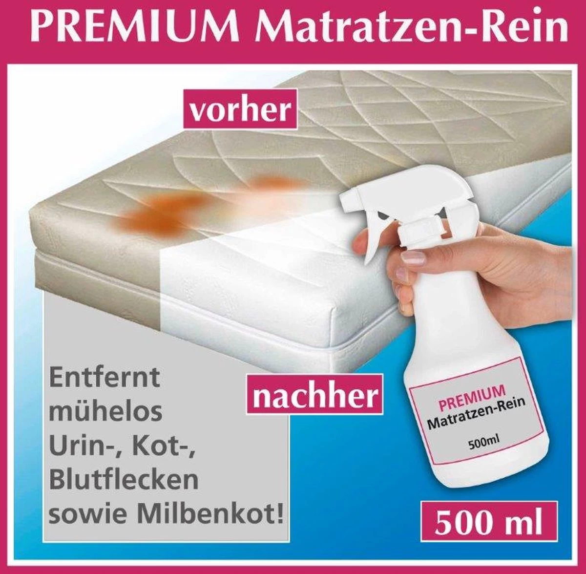 Merkloos Matrasreiniger - Matras Schoon - Anti-mijt - 500ml 4 Merkloos Matrasreiniger - Matras Schoon - Anti-mijt - 500ml - Afbeelding 2
