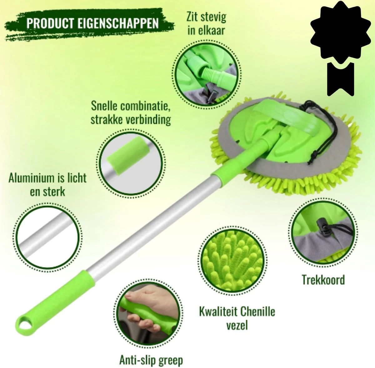 Merkloos Professionele Telescopische Wasborstel + Tonova Pen - Auto Schoonmaakborstel - Anti Slip - Auto, Caravan & Camper - Uitschuifbaar - Groen 3 Merkloos Professionele Telescopische Wasborstel + Tonova Pen - Auto Schoonmaakborstel - Anti Slip - Auto, Caravan & Camper - Uitschuifbaar - Groen - Afbeelding 2