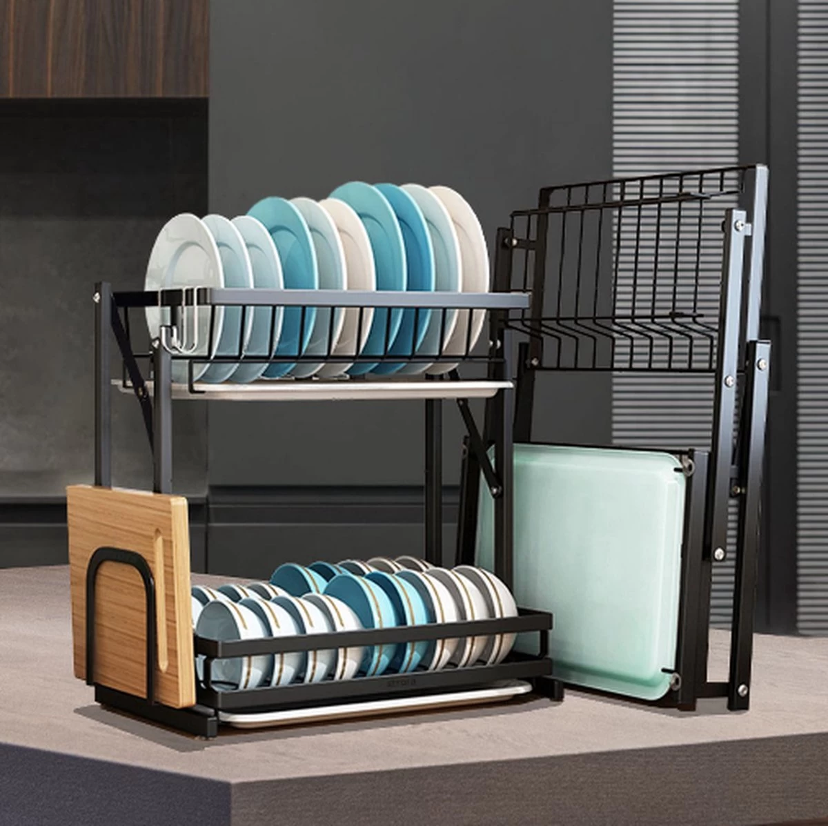 Doogo® Afdruiprek Met Lekbak 2 Laags – Inklapbaar - Muur Hangen Mogelijke - Afwasrek – Met 2 Lekbakken – Extra Accessories Voor Servies En Snijplanken - RVS 12 Doogo® Afdruiprek Met Lekbak 2 Laags – Inklapbaar - Muur Hangen Mogelijke - Afwasrek – Met 2 Lekbakken – Extra Accessories Voor Servies En Snijplanken - RVS - Afbeelding 10