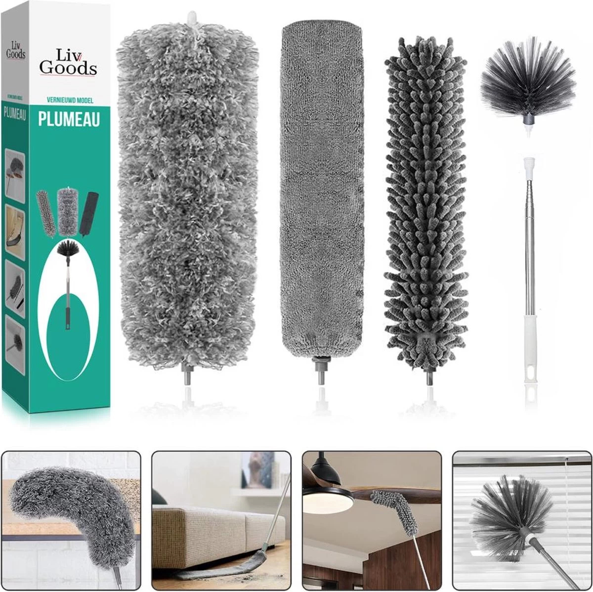 Livv Goods Telescopische Plumeau Set Met Telescoopsteel - 5 In 1 - Tot 250 Cm Uitschuifbaar - Duster - Stoffer 3 Livv Goods Telescopische Plumeau Set Met Telescoopsteel - 5 In 1 - Tot 250 Cm Uitschuifbaar - Duster - Stoffer