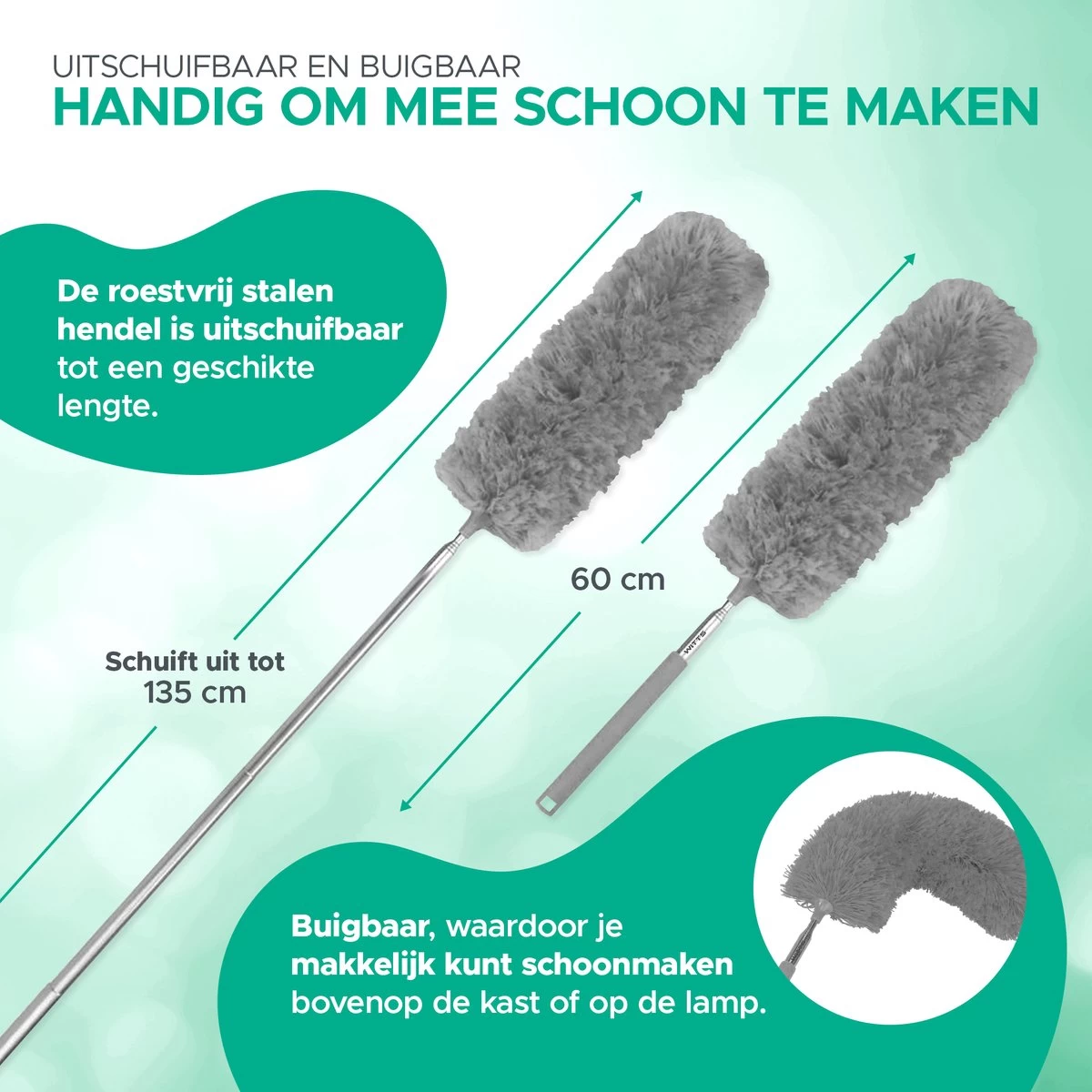 WITTS Telescopische Plumeau - Ragebol – Uitschuifbaar - Grijs 4 WITTS Telescopische Plumeau - Ragebol – Uitschuifbaar - Grijs - Afbeelding 2