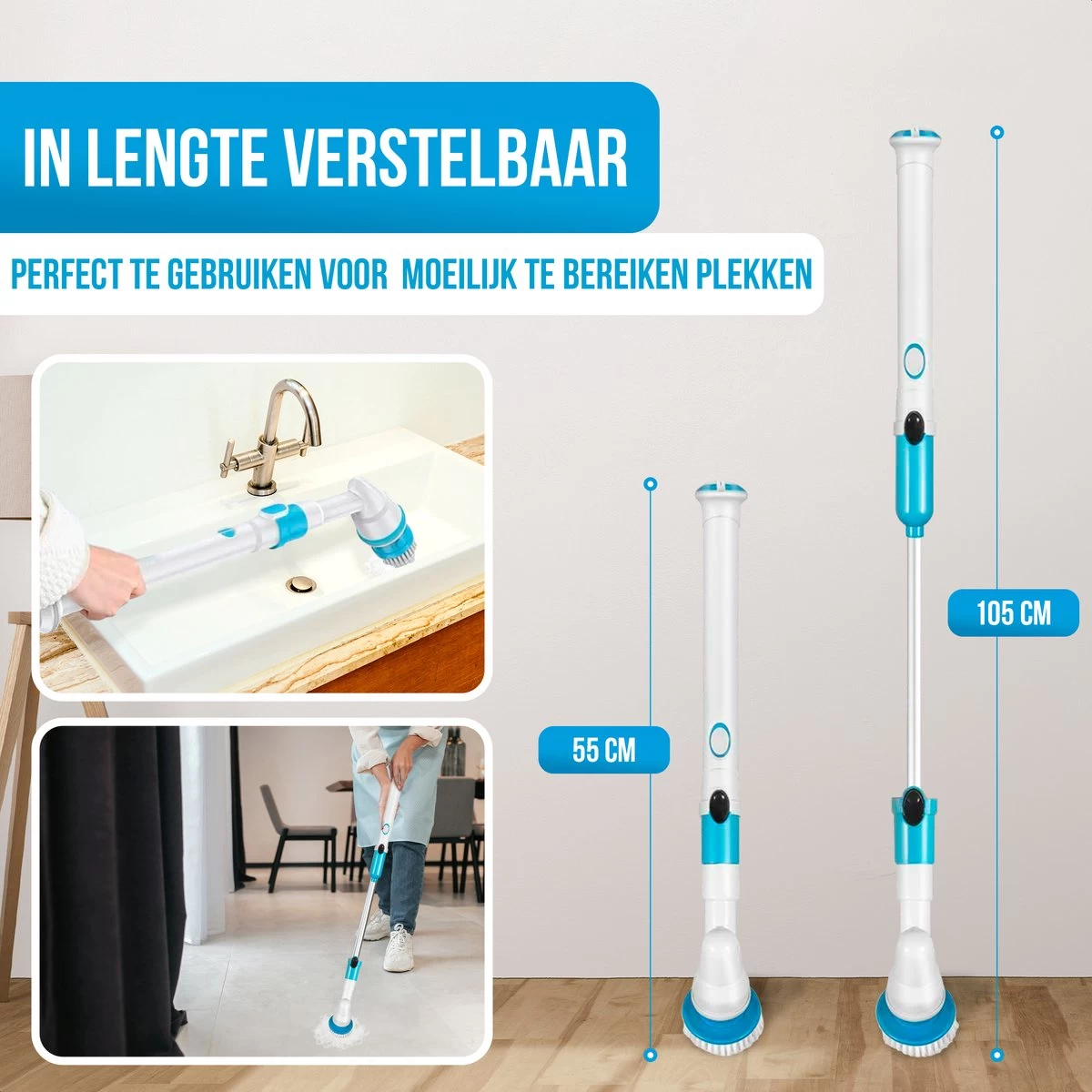 Strex Elektrische Schoonmaakborstel - Draadloze Schrobborstel - Schrobber - 3 Opzetstukken - Telescoopsteel - Poetsmachine Met Krachtige Accu 4 Strex Elektrische Schoonmaakborstel - Draadloze Schrobborstel - Schrobber - 3 Opzetstukken - Telescoopsteel - Poetsmachine Met Krachtige Accu - Afbeelding 2