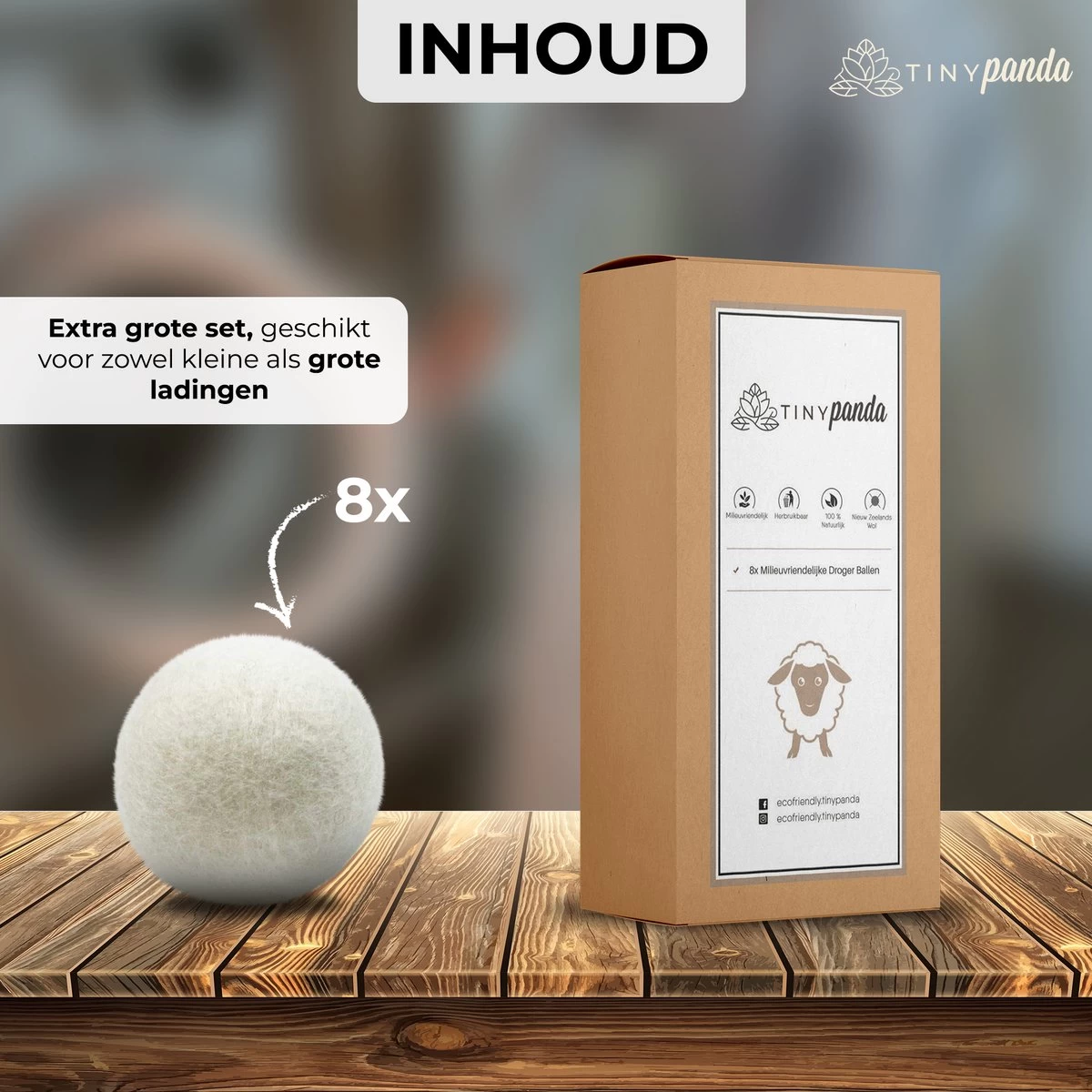 Merkloos Droger Ballen XL 8 Stuks – Zero Waste Dryer Balls - Duurzaam – Wasverzachter – Herbruikbare Drogerballen – Droogt De Was Sneller – Tiny Panda 4 Merkloos Droger Ballen XL 8 Stuks – Zero Waste Dryer Balls - Duurzaam – Wasverzachter – Herbruikbare Drogerballen – Droogt De Was Sneller – Tiny Panda - Afbeelding 2