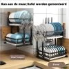 Doogo® Afdruiprek Met Lekbak 2 Laags – Inklapbaar - Muur Hangen Mogelijke - Afwasrek – Met 2 Lekbakken – Extra Accessories Voor Servies En Snijplanken - RVS -Leven Producten Winkel 1200x1200 715