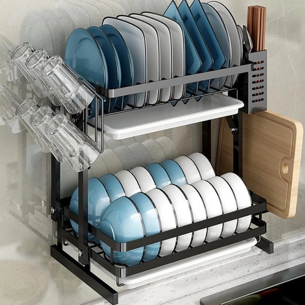 Doogo® Afdruiprek Met Lekbak 2 Laags – Inklapbaar - Muur Hangen Mogelijke - Afwasrek – Met 2 Lekbakken – Extra Accessories Voor Servies En Snijplanken - RVS 10 Doogo® Afdruiprek Met Lekbak 2 Laags – Inklapbaar - Muur Hangen Mogelijke - Afwasrek – Met 2 Lekbakken – Extra Accessories Voor Servies En Snijplanken - RVS - Afbeelding 8