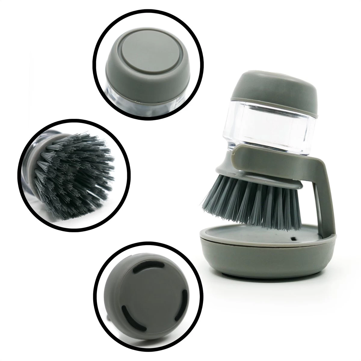 In Round Afwasborstel Met Zeepdispenser / Zeepreservoir – Inclusief Houder – Grijs – Afwas Borstel – Zeep Handborstel – Doseerpomp – Afwasmiddel Dispenser – Navulbaar 4 In Round Afwasborstel Met Zeepdispenser / Zeepreservoir – Inclusief Houder – Grijs – Afwas Borstel – Zeep Handborstel – Doseerpomp – Afwasmiddel Dispenser – Navulbaar - Afbeelding 3