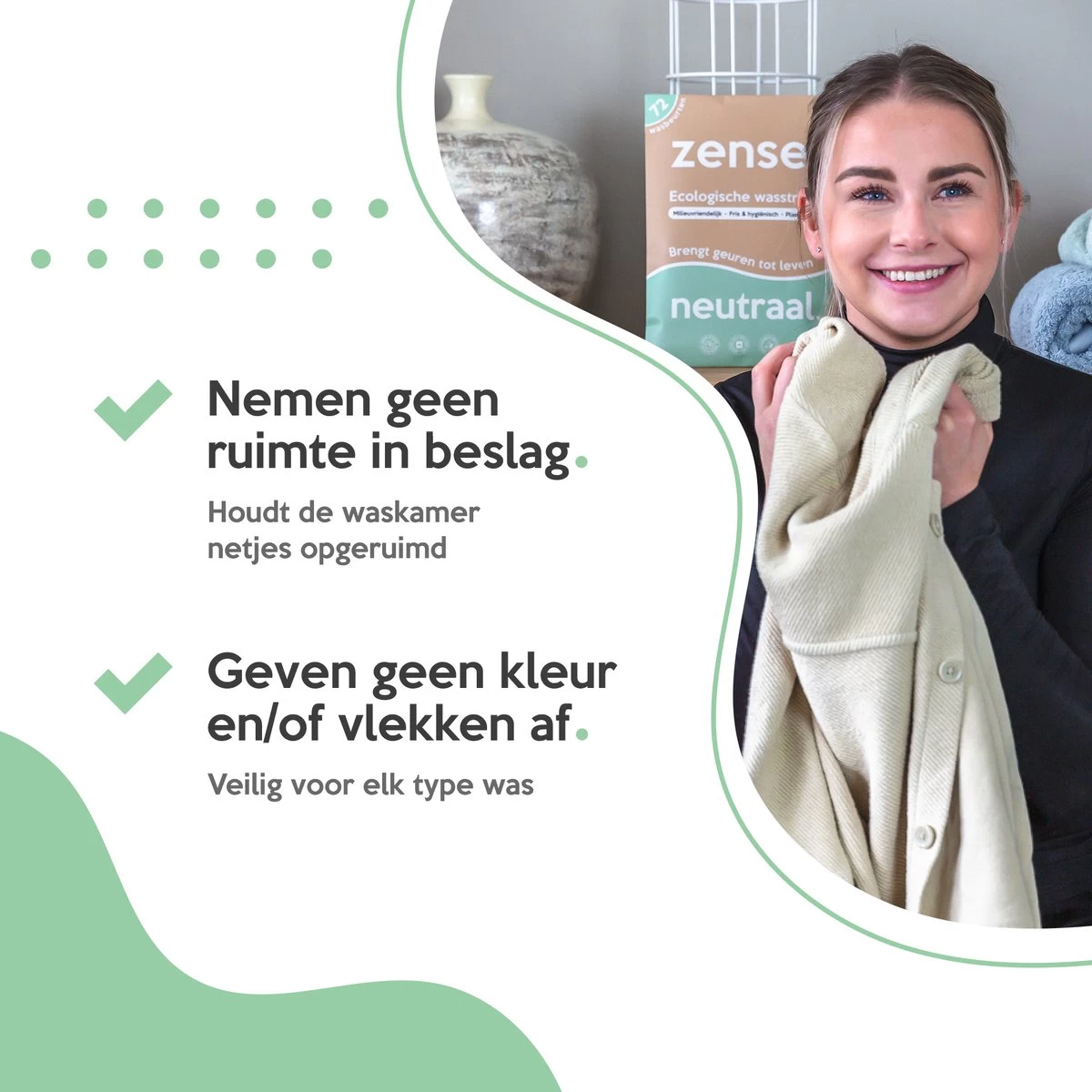 Zense Eco Wasmiddel Wasstrips - 72 Grote Wasbeurten - Neutraal - Wasmiddeldoekjes 5 Zense Eco Wasmiddel Wasstrips - 72 Grote Wasbeurten - Neutraal - Wasmiddeldoekjes - Afbeelding 3