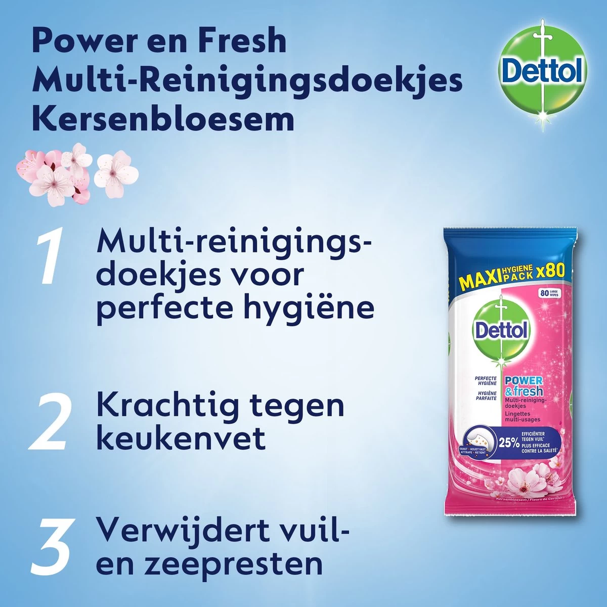 Dettol Schoonmaakdoekjes Power & Fresh - Kersenbloesem - 80 Stuks X6 5 Dettol Schoonmaakdoekjes Power & Fresh - Kersenbloesem - 80 Stuks X6 - Afbeelding 3