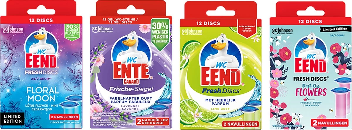 Wc Eend Fresh Discs Navulling Floral Moon + Lime + First Kiss+ Lavandel 4 X 12 Discs 3 Wc Eend Fresh Discs Navulling Floral Moon + Lime + First Kiss+ Lavandel 4 X 12 Discs