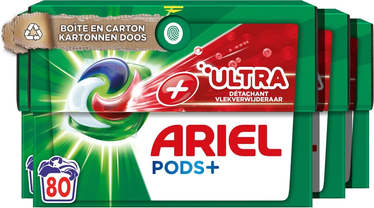 Ariel Wasmiddel Pods +Ultra Vlekverwijderaar - 4 X 20 Wasbeurten Voordeelverpakking 3 Ariel Wasmiddel Pods +Ultra Vlekverwijderaar - 4 X 20 Wasbeurten Voordeelverpakking