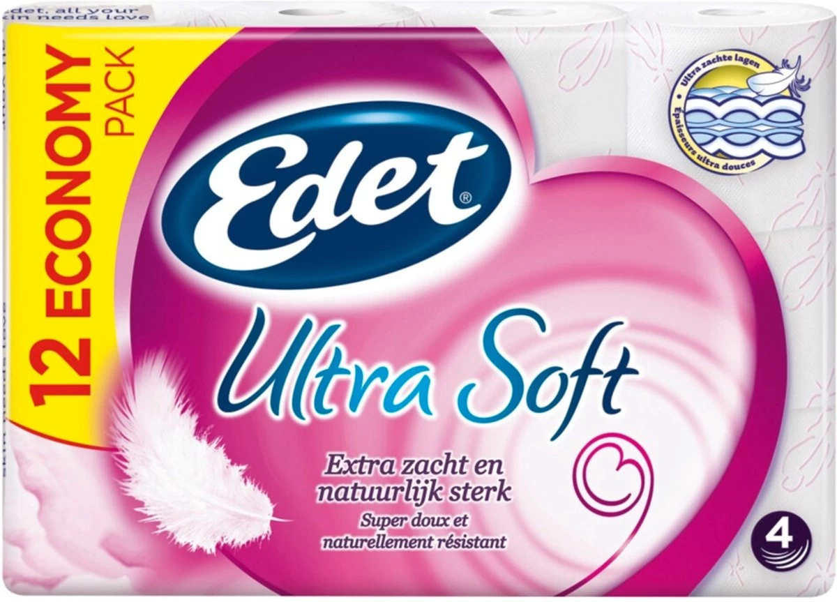 Edet Toiletpapier Ultra Soft 4 Laags 12 Rollen 3 Edet Toiletpapier Ultra Soft 4 Laags 12 Rollen