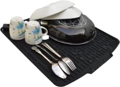 HOMYHON Afdruipmat -Afdruipmat Siliconen -Pannenonderzetter- Antislip -Hittebestendig - Aanrecht Mat -Siliconen Mat - 40 X 46 Cm - Zwart -Leven Producten Winkel 1200x876