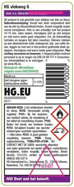 HG Vlekweg 6 - 50ml- Voor O.a. Vlekken Van Ballpoint & Hardnekkige Kleurstoffen -Leven Producten Winkel 478x1200 2