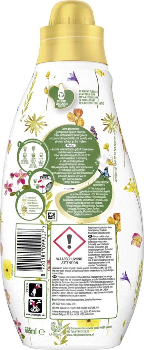 Robijn Klein & Krachtig Wit Floral Morning Vloeibaar Wasmiddel - 8 X 19 Wasbeurten - Voordeelverpakking 5 Robijn Klein & Krachtig Wit Floral Morning Vloeibaar Wasmiddel - 8 X 19 Wasbeurten - Voordeelverpakking - Afbeelding 3