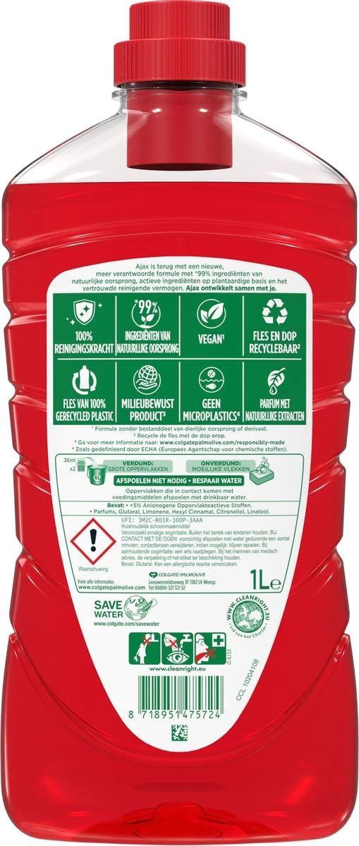 Ajax® Ajax Allesreiniger Fête Des Fleur Rode Bloem 8 X 1L - Voordeelverpakking 4 Ajax® Ajax Allesreiniger Fête Des Fleur Rode Bloem 8 X 1L - Voordeelverpakking - Afbeelding 2