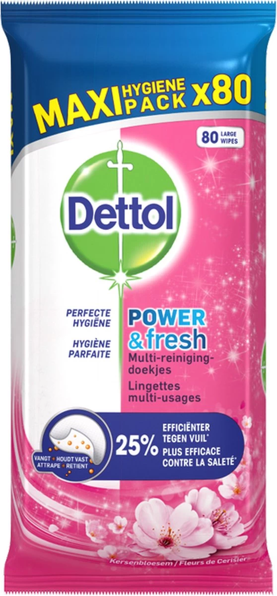 Dettol Schoonmaakdoekjes Power & Fresh - Kersenbloesem - 80 Stuks X6 7 Dettol Schoonmaakdoekjes Power & Fresh - Kersenbloesem - 80 Stuks X6 - Afbeelding 5