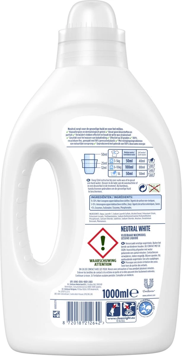 Neutral Neutral Wasmiddel Pakket Parfumvrij En Hypoallergeen Wit + Zwart + Kleur Zorgt Voor De Gevoelige Huid én Voor Het Milieu (1+1+1) X 20 Wasbeurten 4 Neutral Neutral Wasmiddel Pakket Parfumvrij En Hypoallergeen Wit + Zwart + Kleur Zorgt Voor De Gevoelige Huid én Voor Het Milieu (1+1+1) X 20 Wasbeurten - Afbeelding 2