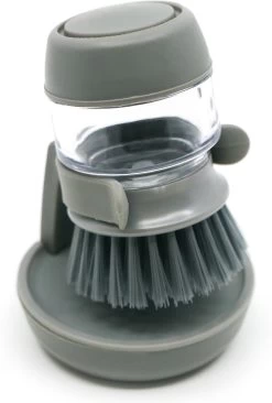 In Round Afwasborstel Met Zeepdispenser / Zeepreservoir – Inclusief Houder – Grijs – Afwas Borstel – Zeep Handborstel – Doseerpomp – Afwasmiddel Dispenser – Navulbaar