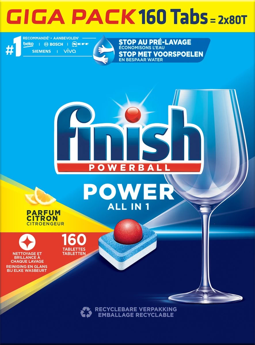 Finish Power All In One Citroen Vaatwastabletten - 160 Stuks 4 Finish Power All In One Citroen Vaatwastabletten - 160 Stuks - Afbeelding 2